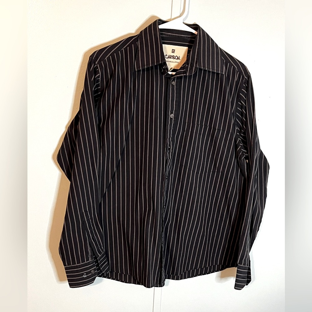 Carbon Button‎ Up Shirt Size Small Black Gray Stripes